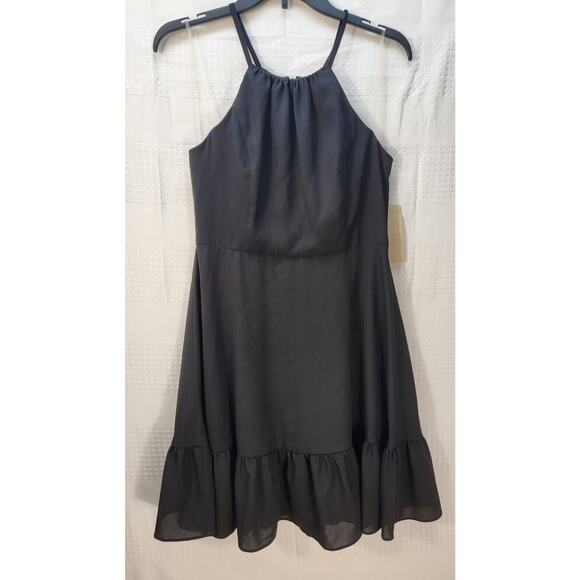 Kellywood Dress Size Medium Black Halter Tie Strap Frill Detail Sundress - Picture 1 of 10